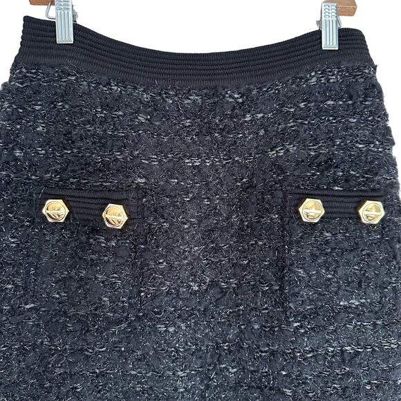 $1795 Balmain Metallic Tweed Mini Skirt Size 14 Black NWT - Picture 6 of 14